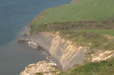 Cliffs, hills, and
a footpath.